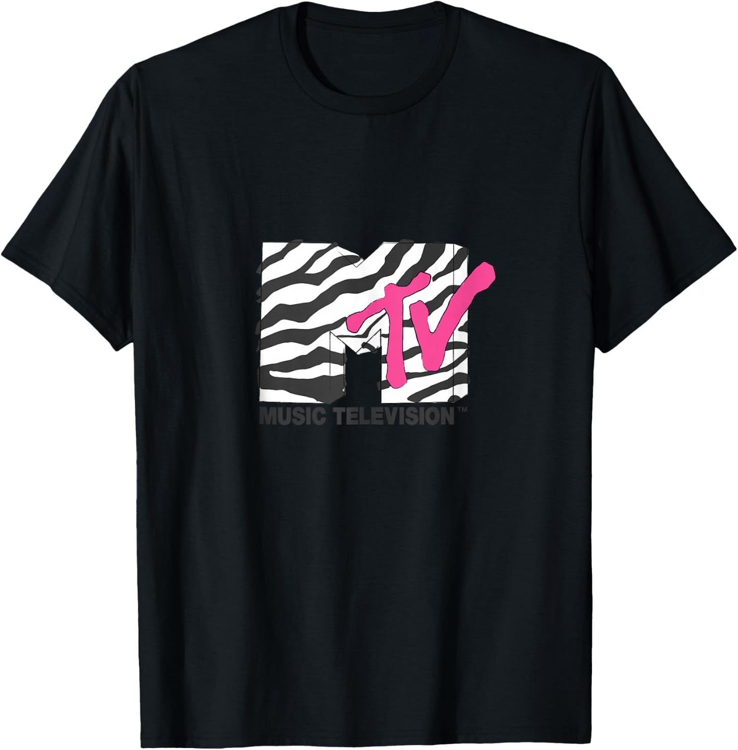 MTV Music Television Retro Eighties Neon Zebra Print Logo T-Shirt - T-Shirt | Black