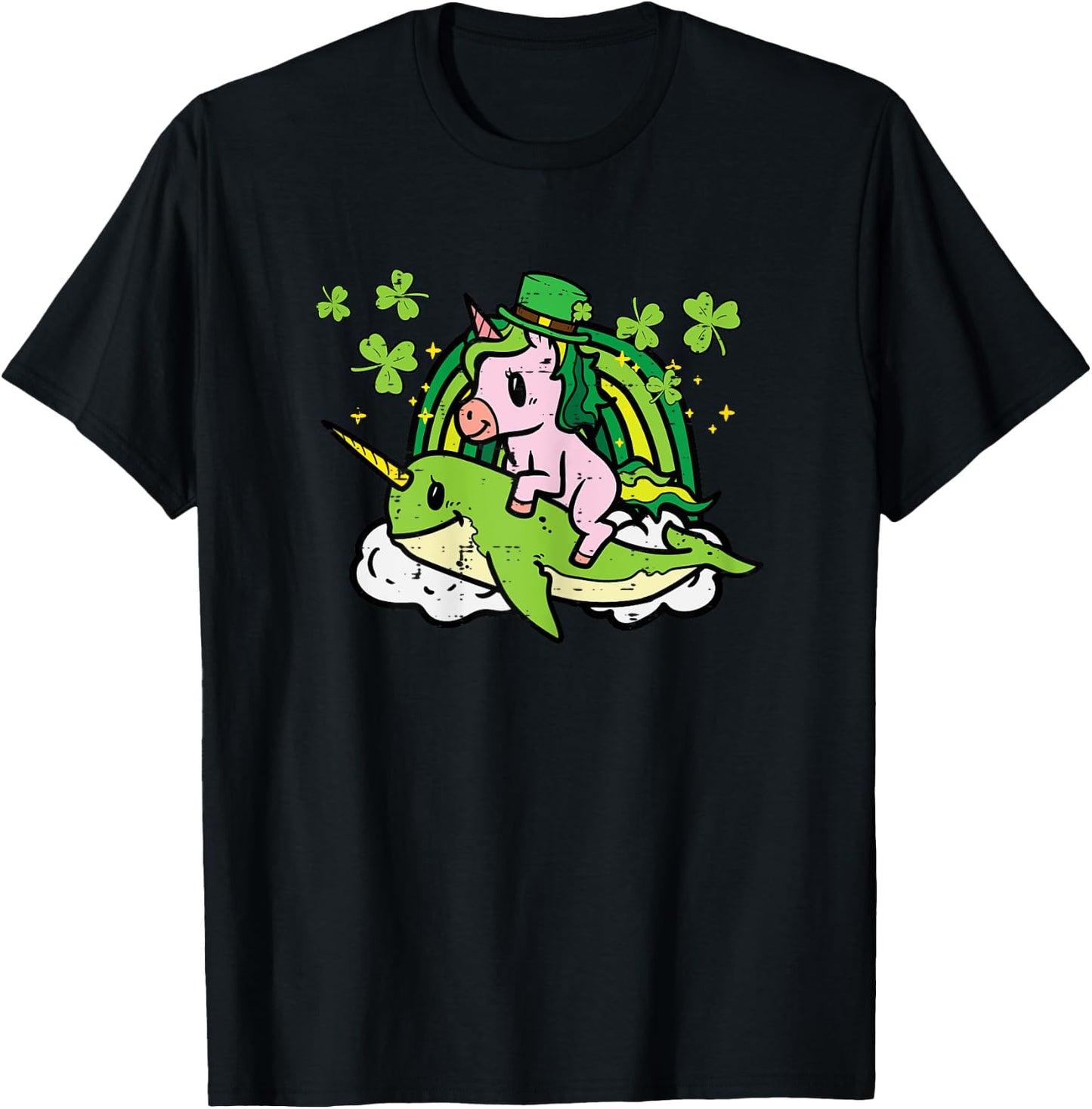 St Patricks Day Unicorn On Narwhal Irish Girls Kids Toddlers T-Shirt - T-Shirt | Black