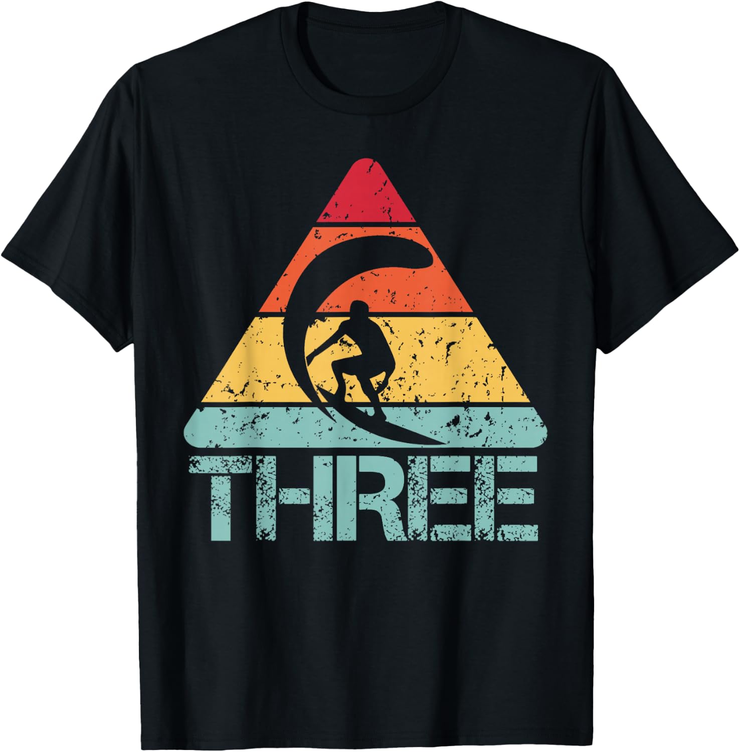 Three Birthday Surfer 3rd 3 Year Old Surfing Birthday T-Shirt - T-Shirt | Black