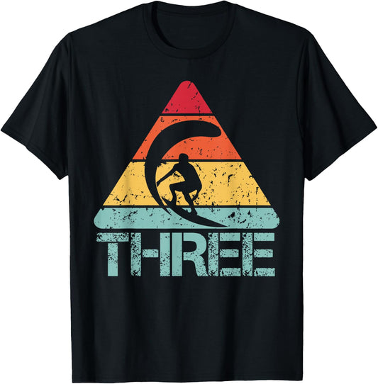 Three Birthday Surfer 3rd 3 Year Old Surfing Birthday T-Shirt - T-Shirt | Black