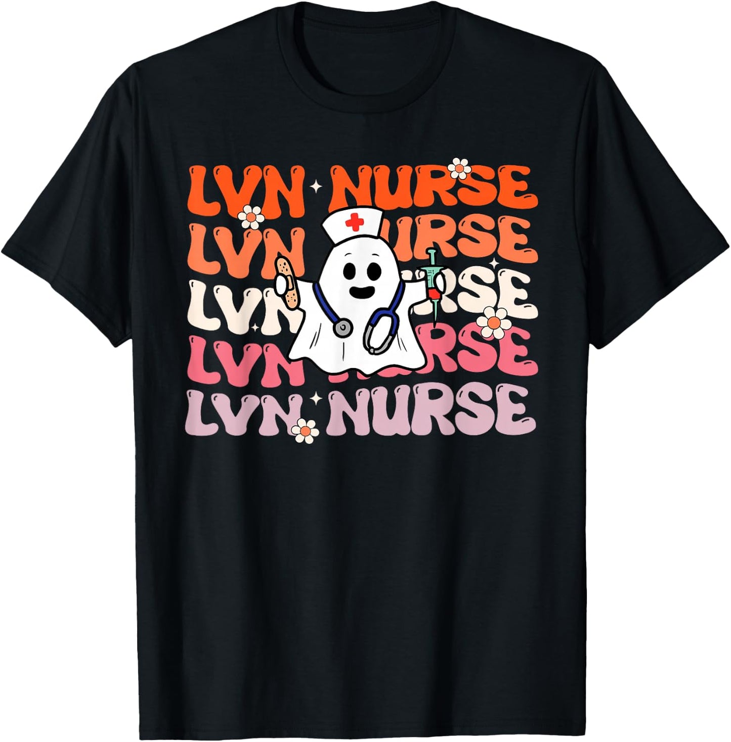 LVN Nurse Groovy Funny Halloween Ghost Nursing Costume T-Shirt - T-Shirt | Black