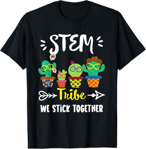 STEM Tribe, Funny School Cactus Crew STEM Teacher Squad T-Shirt - T-Shirt | Black