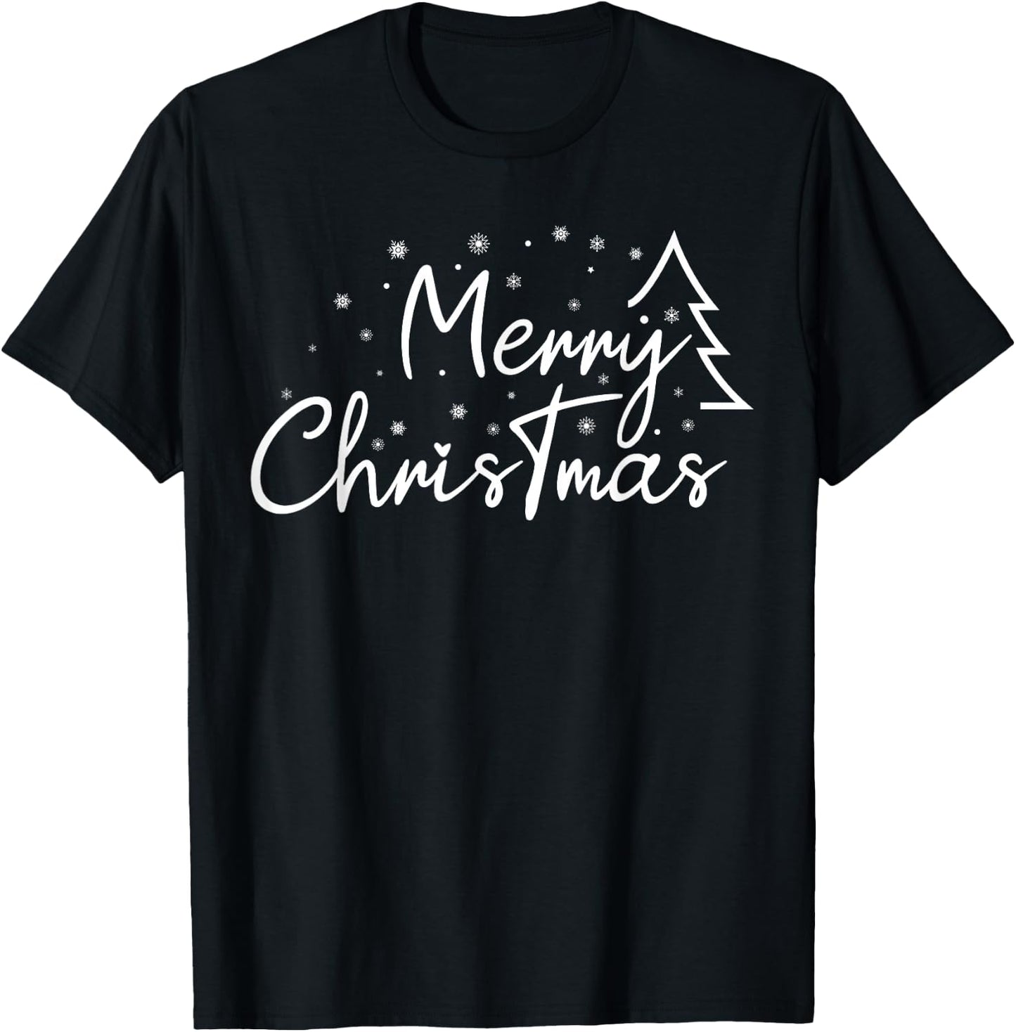 Cute Simple Merry Christmas Tree Family Matching Pajama Xmas T-Shirt - T-Shirt | Black