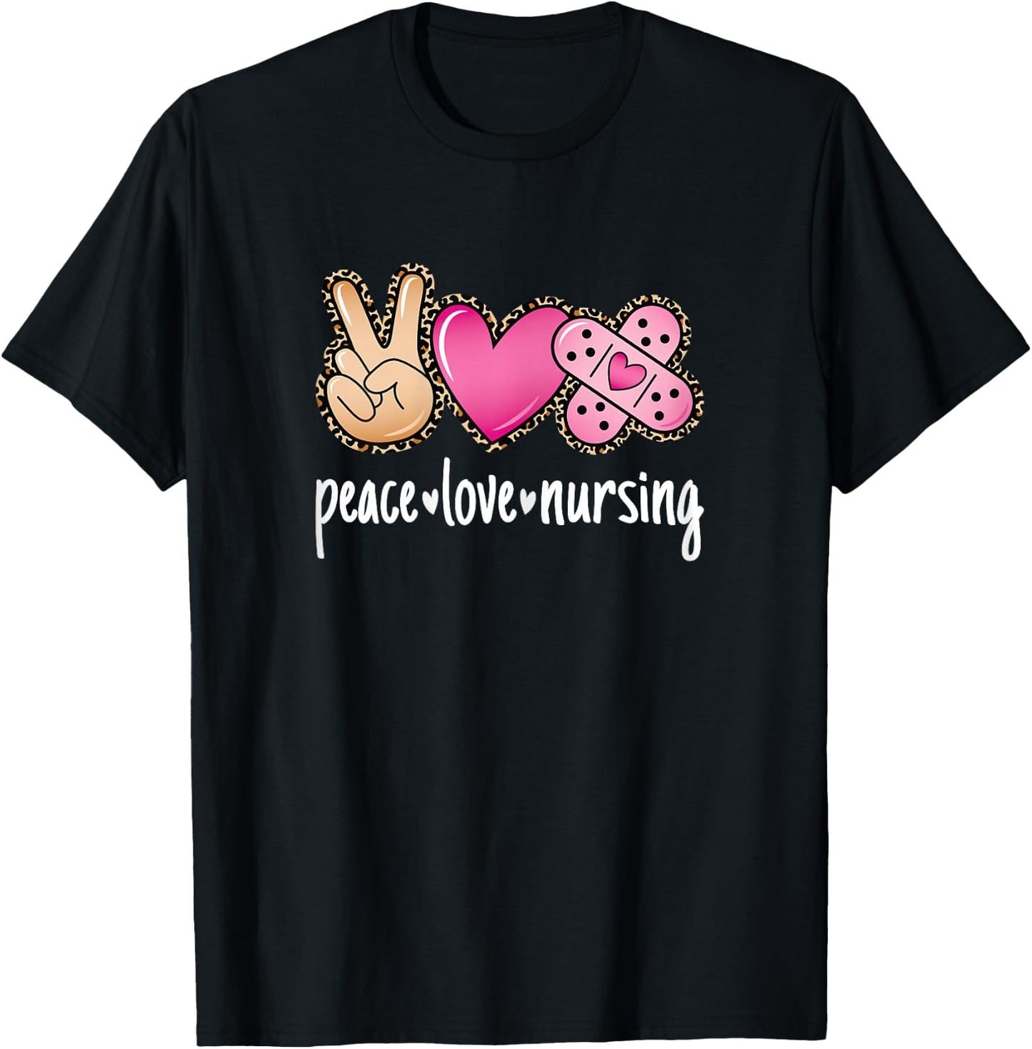 Peace Love Nursing Leopard Print Cute Nurse Women T-Shirt - T-Shirt | Black