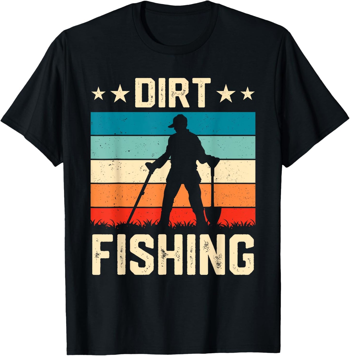 Retro Dirt Fishing Men Metal Detecting Vintage T-Shirt - T-Shirt | Black