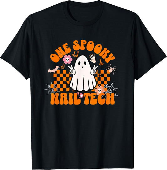 One Spooky Nail Tech Halloween for Nail Technicians Artists T-Shirt - T-Shirt | Black
