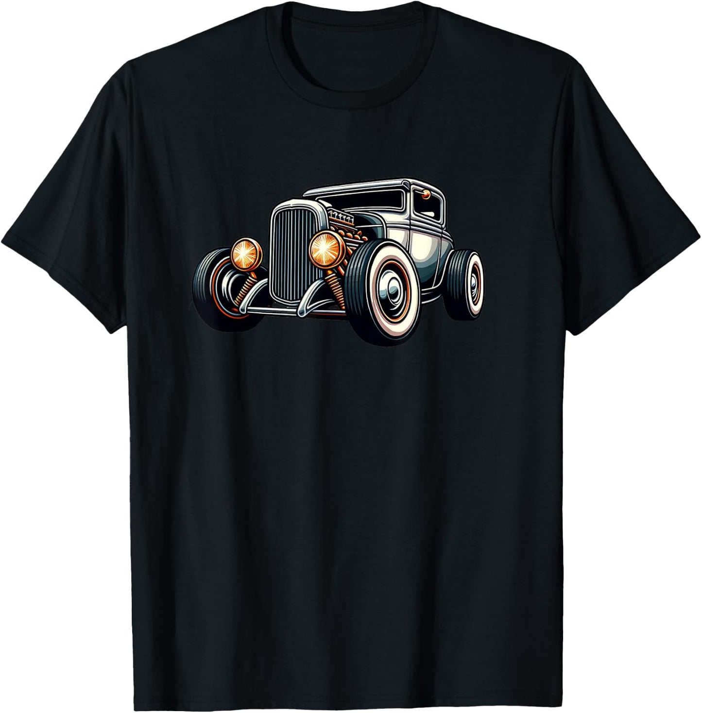 Classic Hot Rod Retro Vintage Custom Hotrod Car Illustration T-Shirt - T-Shirt | Black