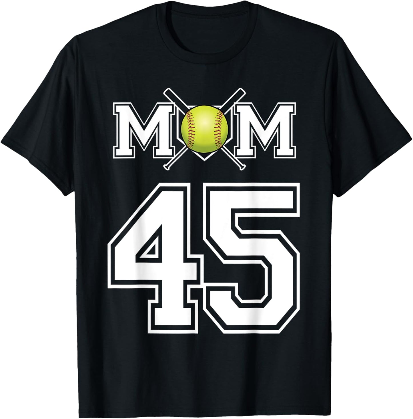 Number 45 Player Softball Mom Biggest Fan Wear T-Shirt - T-Shirt | Black