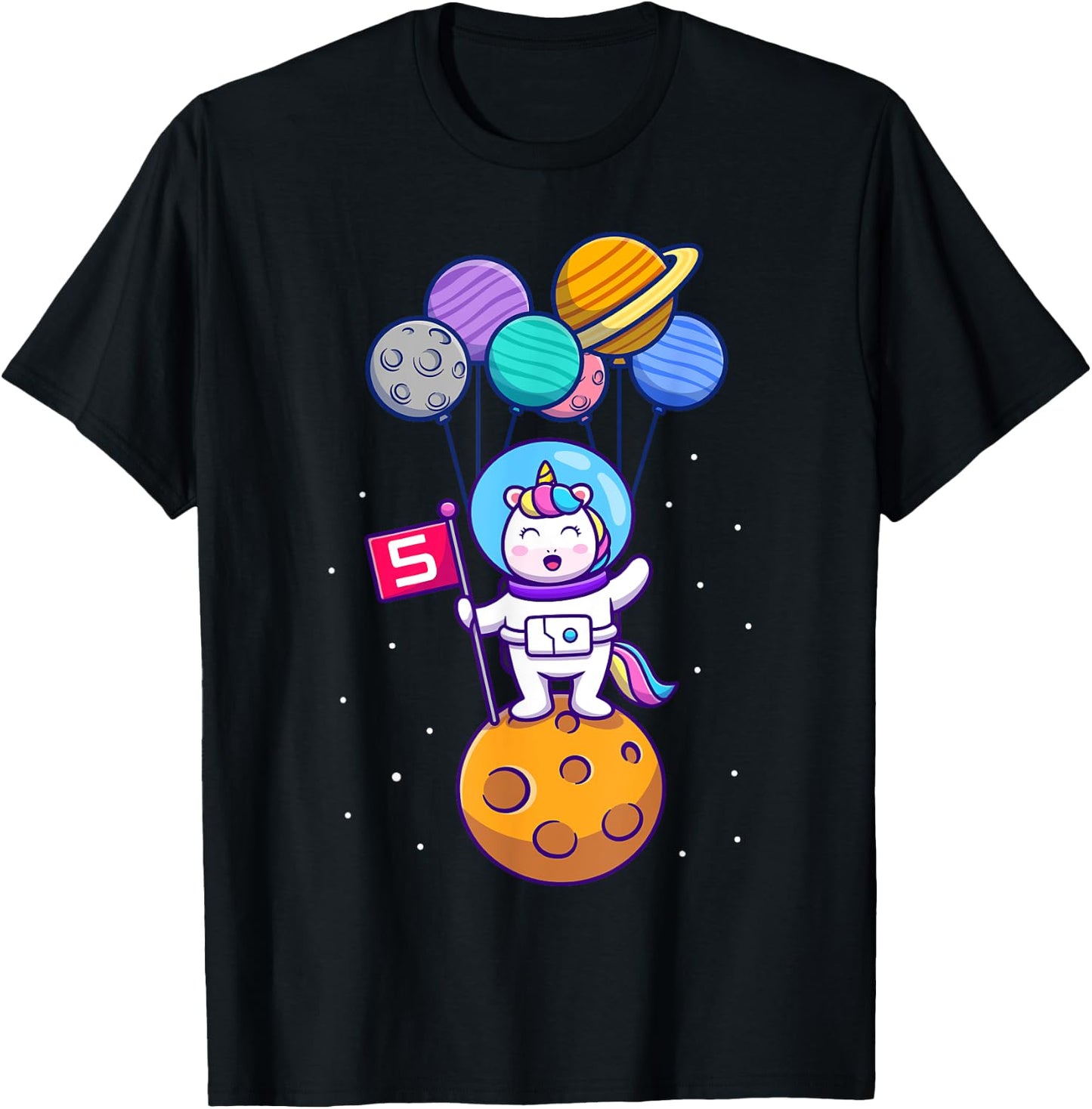 This Little Unicorn Astronaut is 5 for Birthday Girls T-Shirt - T-Shirt | Black