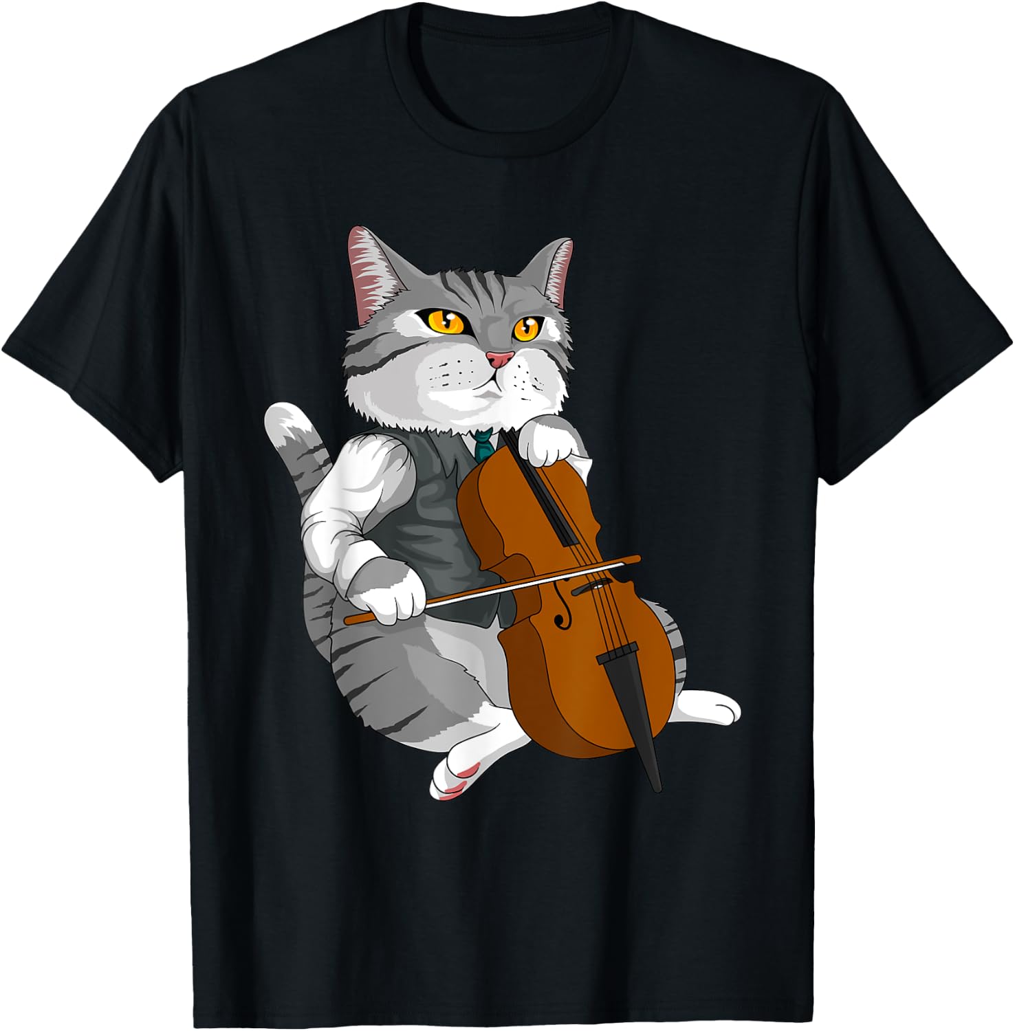 Cat Playing Cello Violin musical instrument T-Shirt - T-Shirt | Black