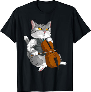 Cat Playing Cello Violin musical instrument T-Shirt - T-Shirt | Black
