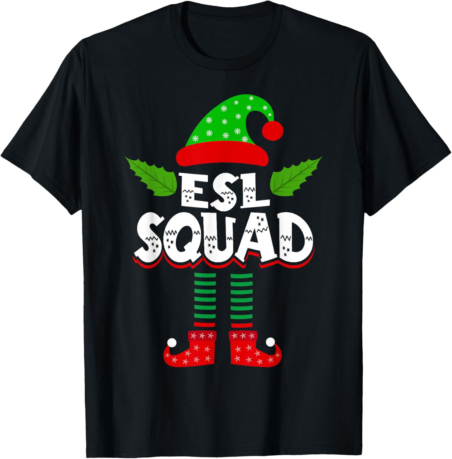 ESL ESOL Teacher Elf Team Group Christmas Matching T-Shirt - T-Shirt | Black