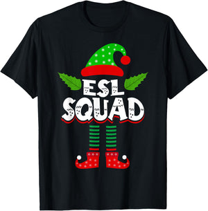 ESL ESOL Teacher Elf Team Group Christmas Matching T-Shirt - T-Shirt | Black
