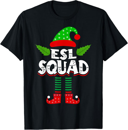 ESL ESOL Teacher Elf Team Group Christmas Matching T-Shirt - T-Shirt | Black