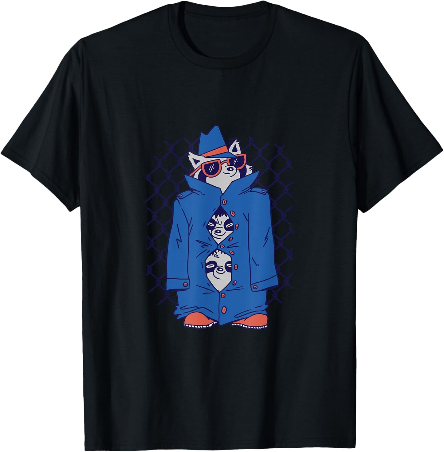 Raccoons in Trench Coats Cute and Funn for Raccoon Lovers T-Shirt - T-Shirt | Black