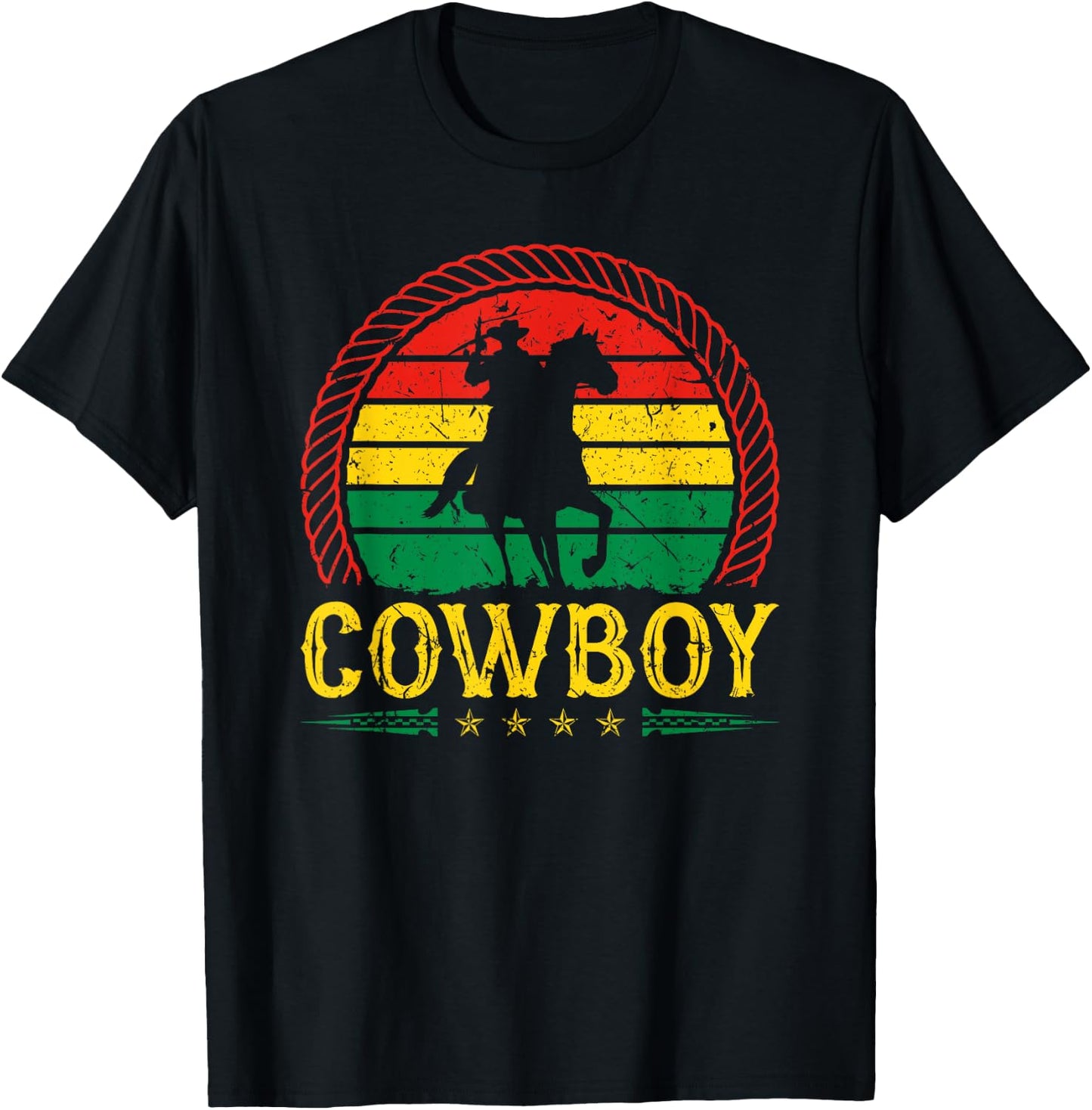 African American Countryboy Retro Sunset Cowboy Graphic T-Shirt - T-Shirt | Black
