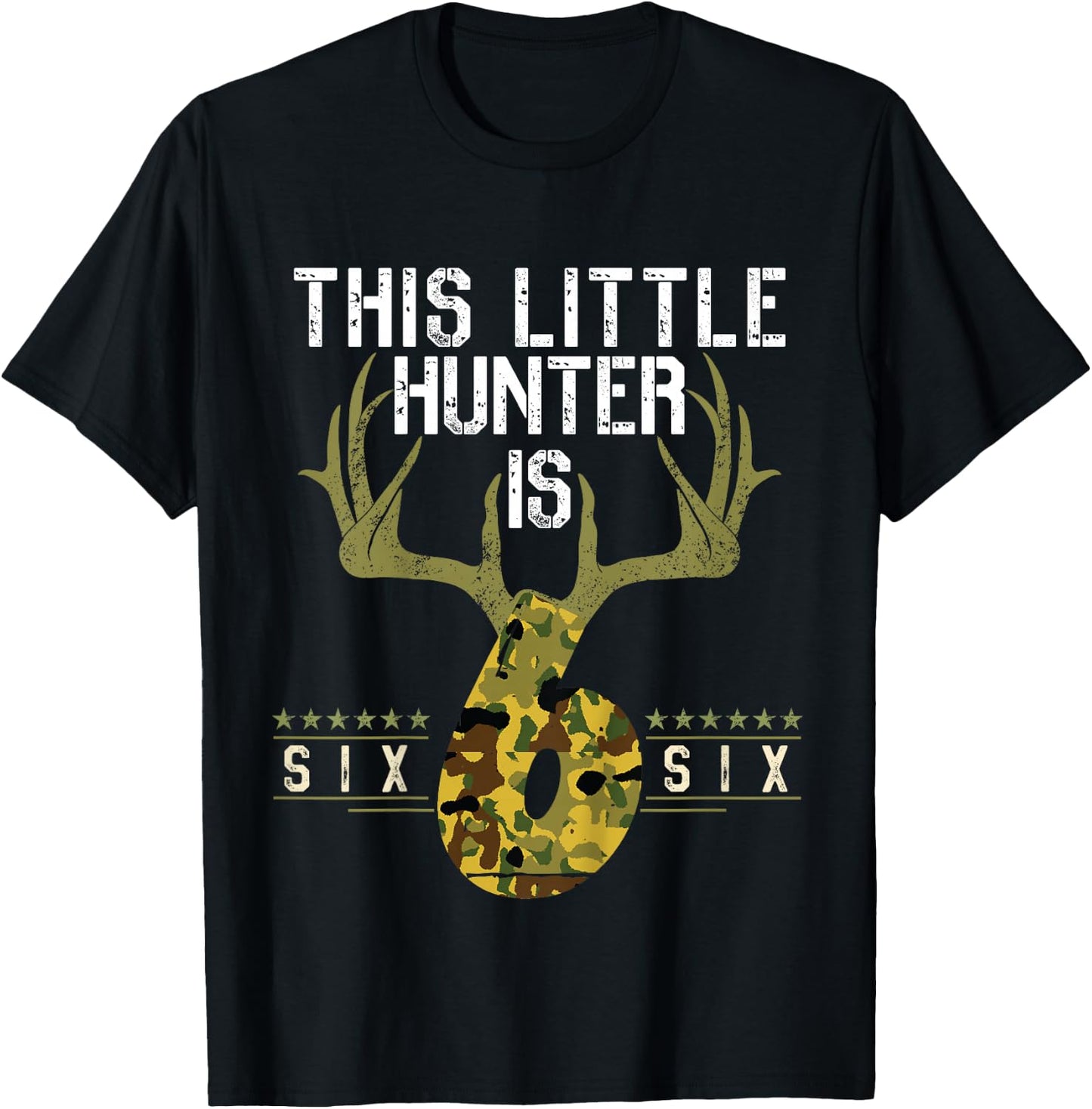 6th Birthday Funny Deer Hunter Six Years Old Boy BD Hunting T-Shirt - T-Shirt | Black