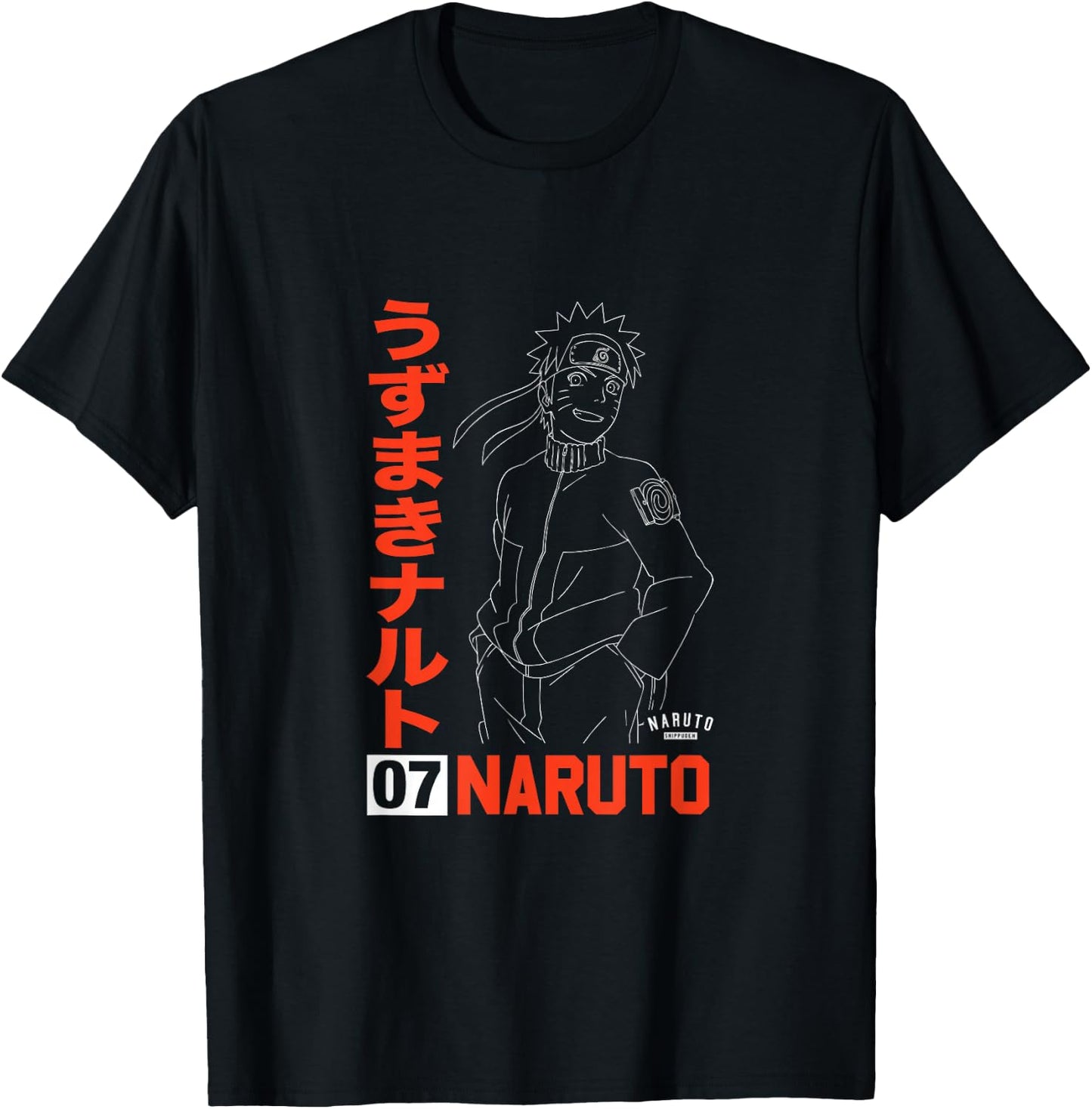 Naruto Naruto Shippuden Uzumaki Line Art - -Adult, Black, Small, Short Sleeve, , Anime T-Shirt - T-Shirt | Black