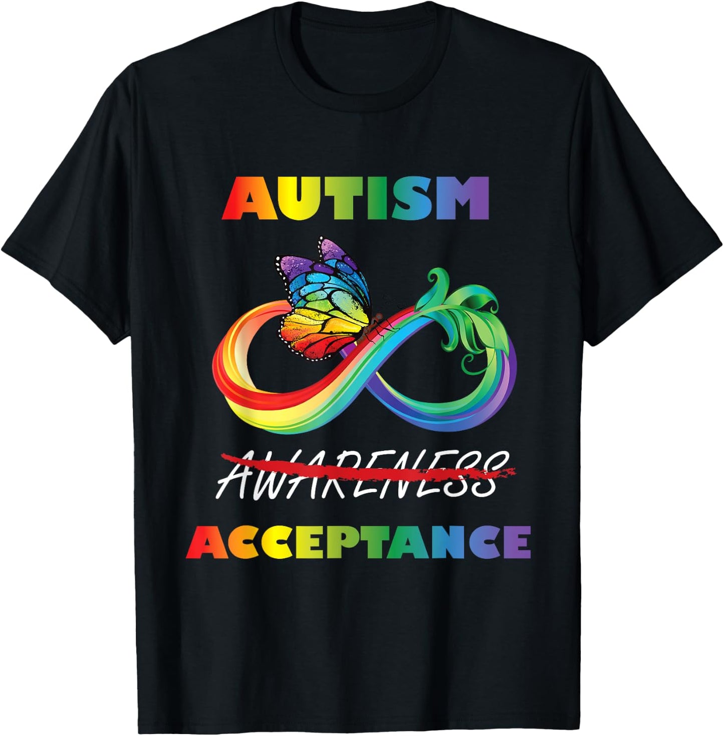 Autism - Red Instead Infinity - Acceptance Butterfly T-Shirt - T-Shirt | Black