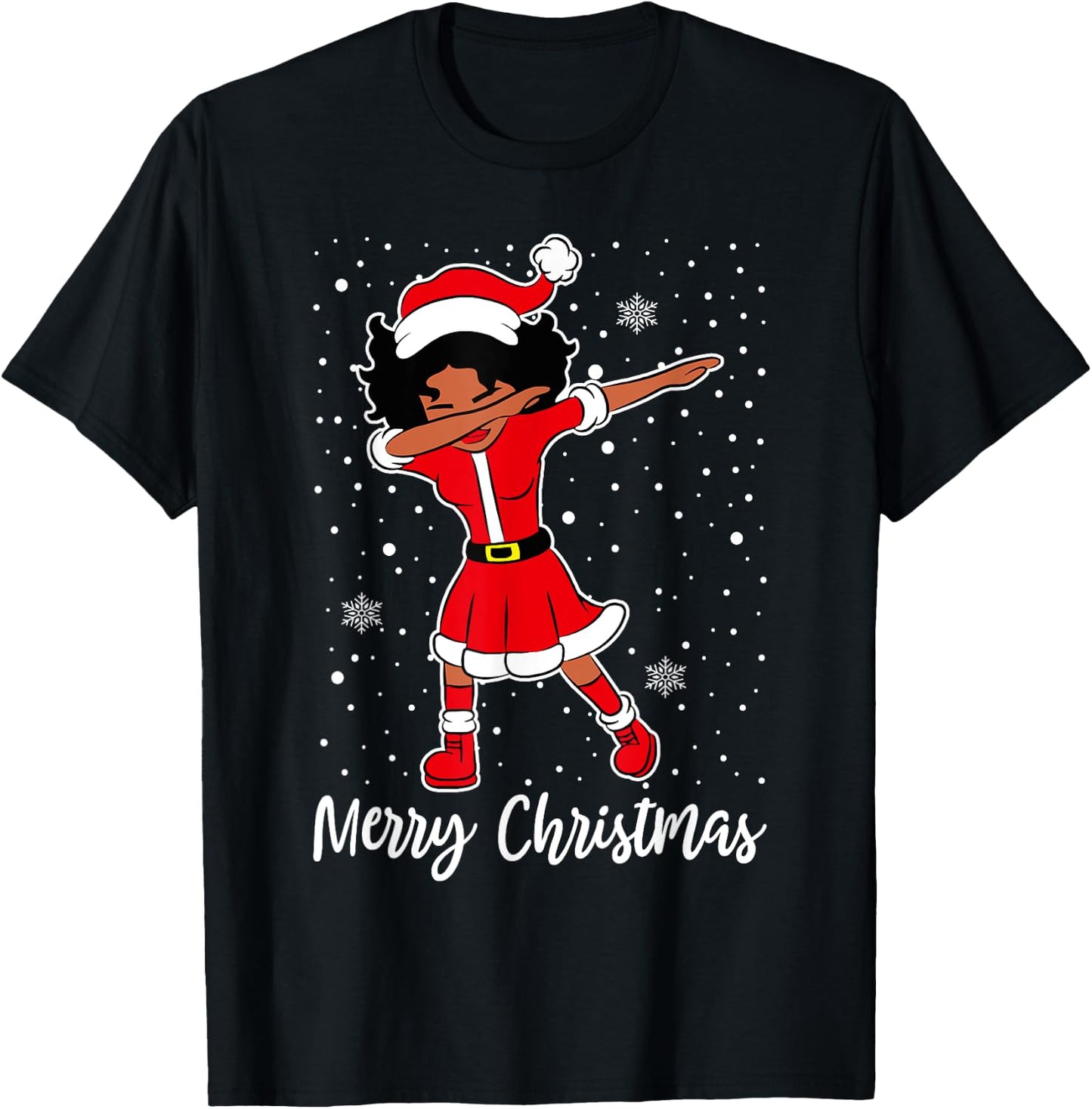 Dabbing Santa Black African American Girl Christmas Pajama T-Shirt - T-Shirt | Black