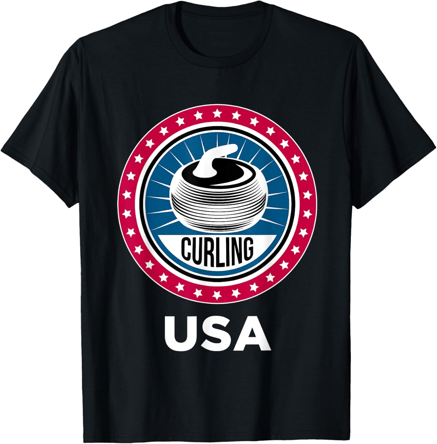 Curling USA Support the Team USA Flag Curl Clean T-Shirt - T-Shirt | Black