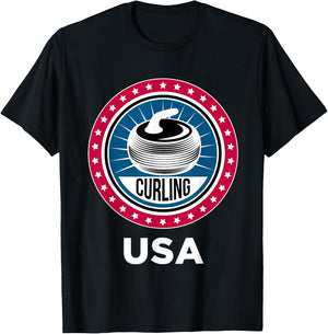 Curling USA Support the Team USA Flag Curl Clean T-Shirt - T-Shirt | Black