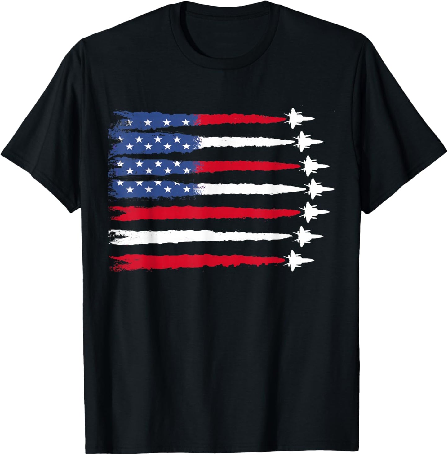 Patriotic Red White Blue USA Flag Fighter Jets 4th of July T-Shirt - T-Shirt | Black