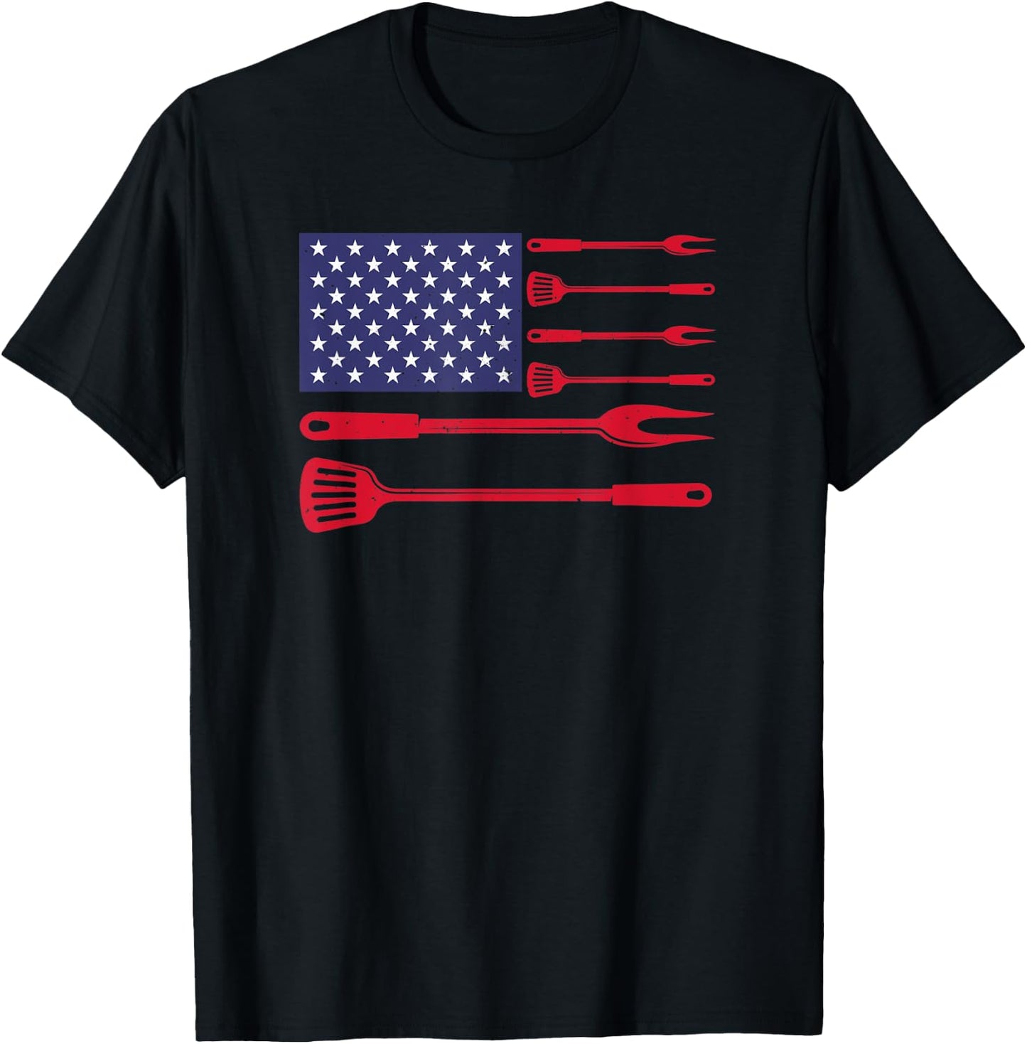 4th of July BBQ Grilling Utensil USA Patriotic American Flag Women Men T-Shirt - T-Shirt | Black
