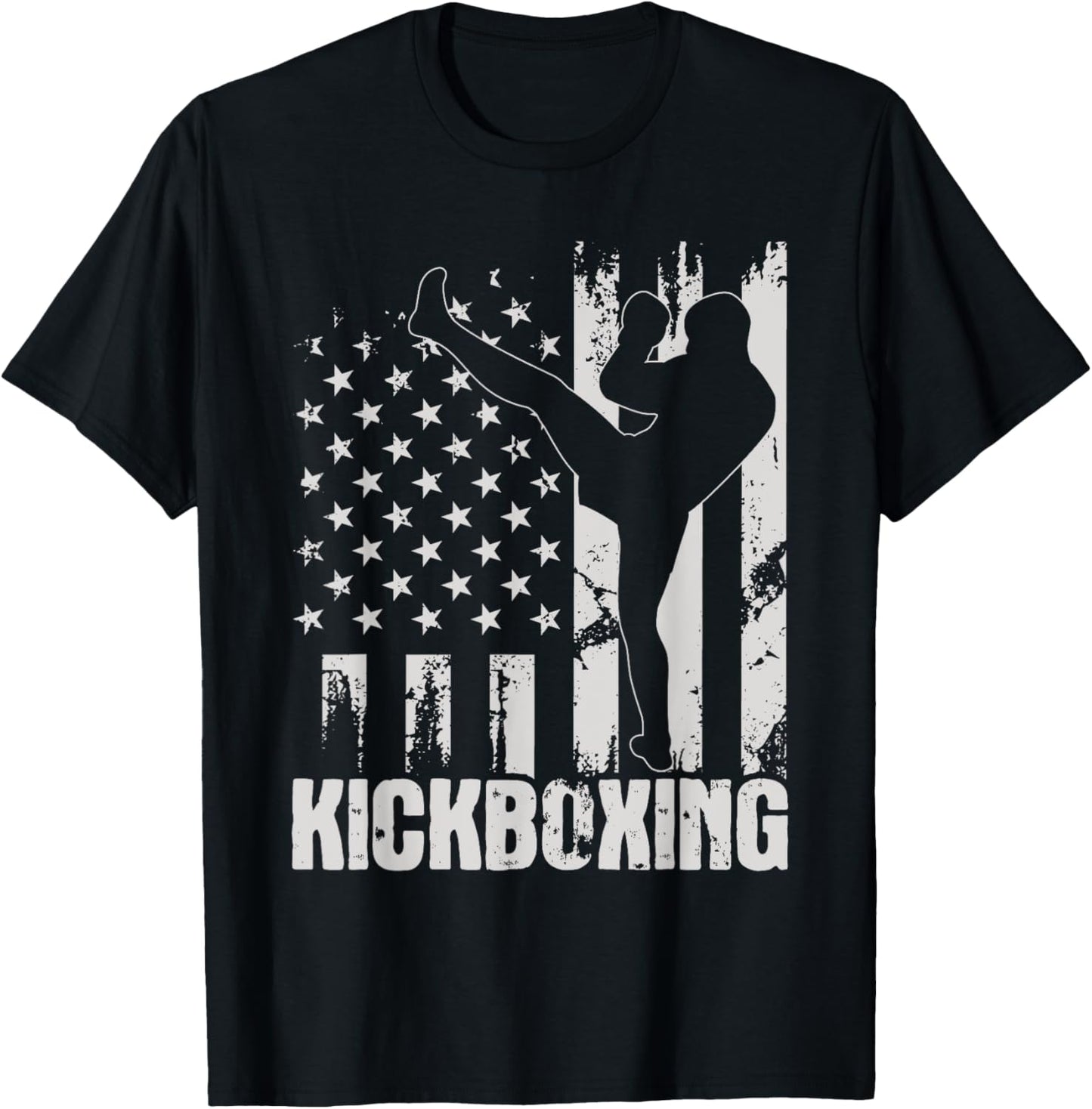 Kickboxing - USA American Flag Kickboxer Combat Self Defense Women Kids Men T-Shirt - T-Shirt | Black