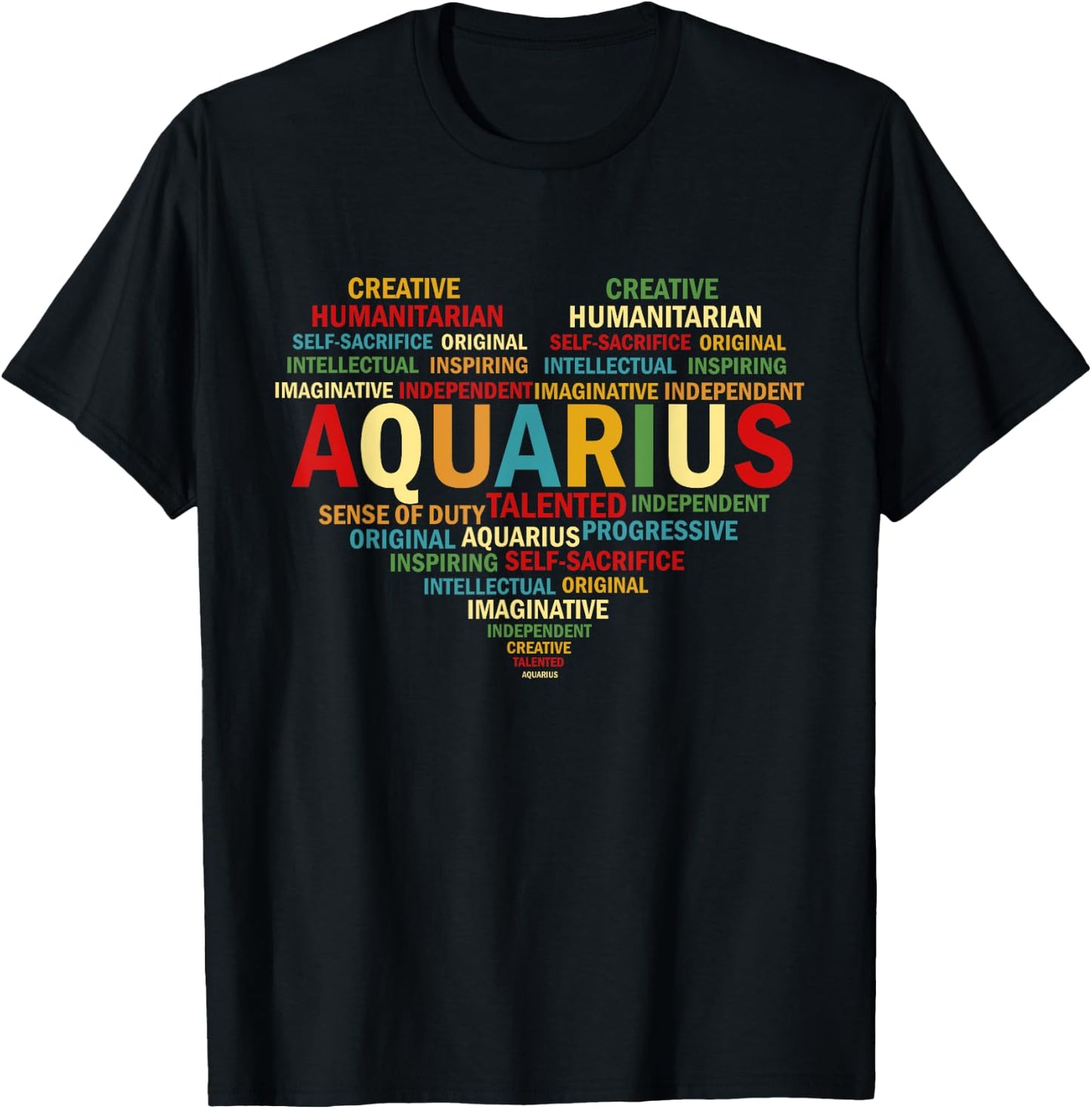 Aquarius Heart Birthday Astrology Zodiac Sign T-Shirt - T-Shirt | Black