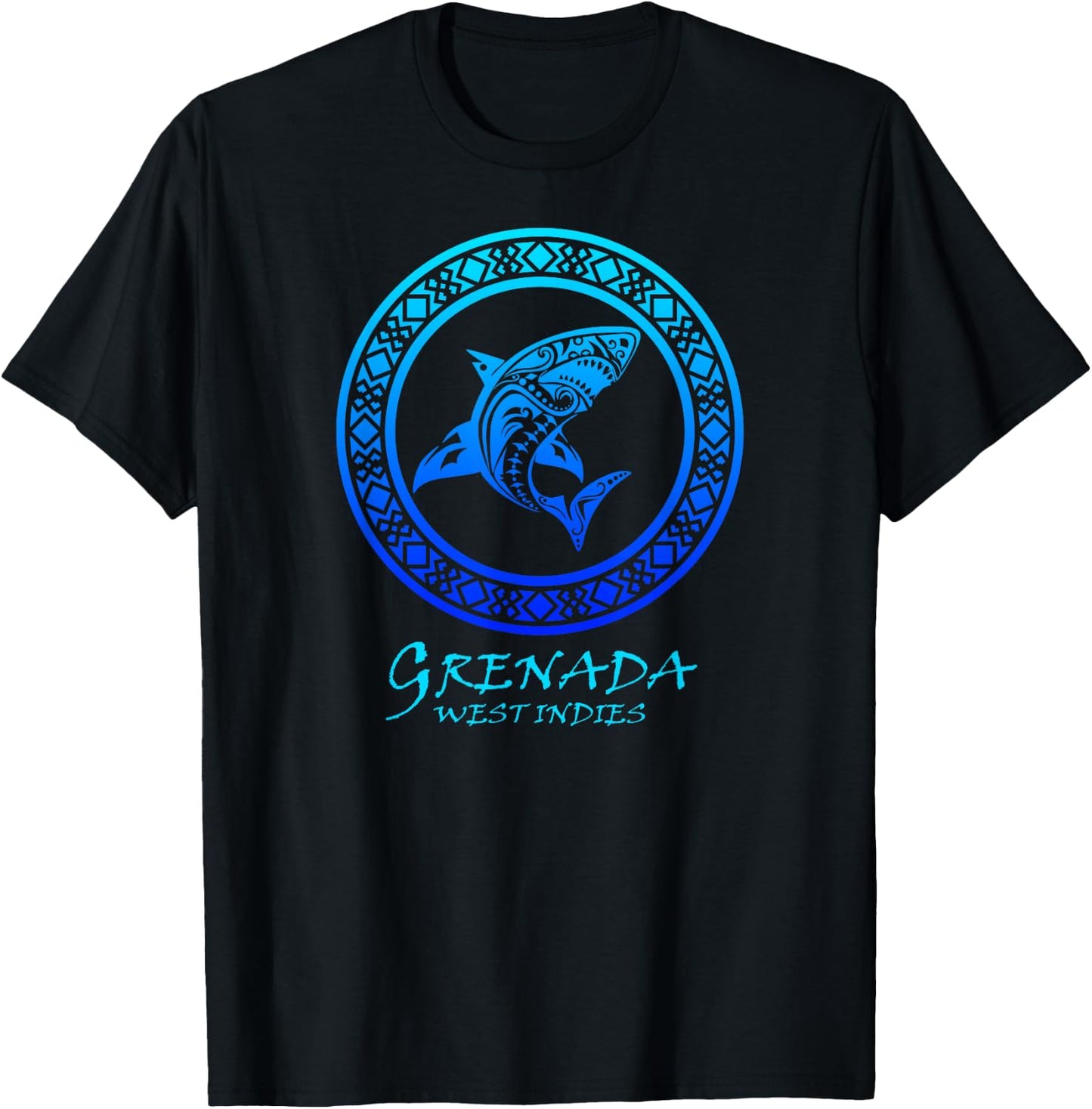 Grenada, West Indies Vintage Tribal Shark Vacation T-Shirt - T-Shirt | Black