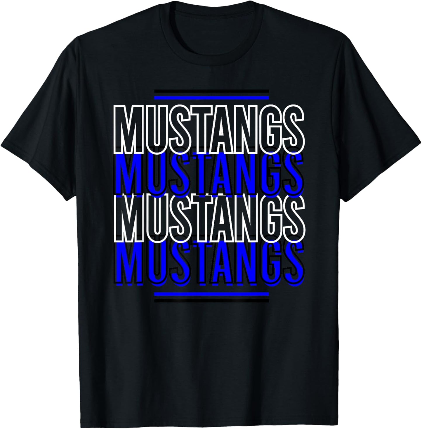 Mustangs School Spirit Blue White Black Mustangs T-Shirt - T-Shirt | Black