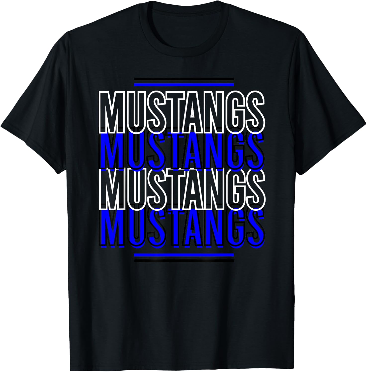Mustangs School Spirit Blue White Black Mustangs T-Shirt - T-Shirt | Black