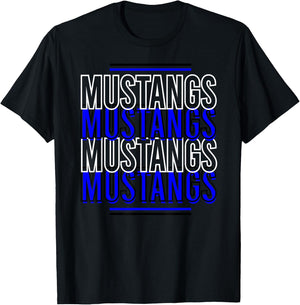 Mustangs School Spirit Blue White Black Mustangs T-Shirt - T-Shirt | Black