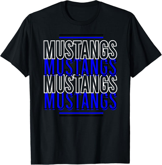 Mustangs School Spirit Blue White Black Mustangs T-Shirt - T-Shirt | Black