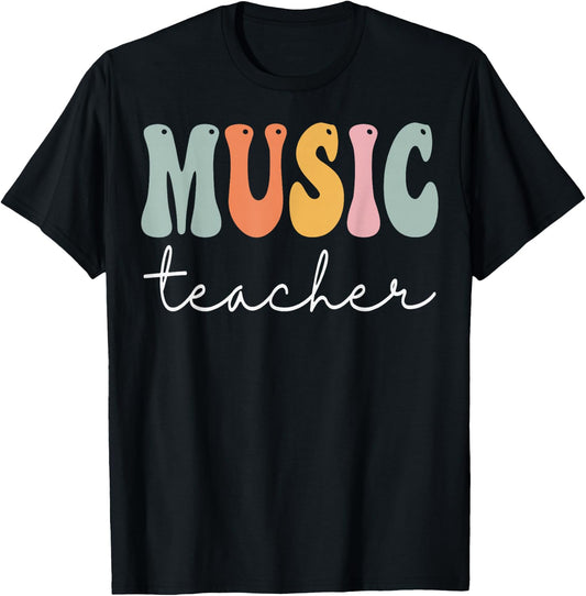 Music Teacher Groovy Women Appreciation Day Back To School T-Shirt - T-Shirt | Black