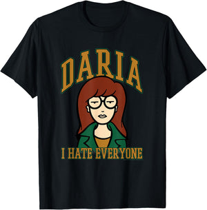 Daria I Hate Everyone Collegiate Type Retro Cartoon T-Shirt - T-Shirt | Black