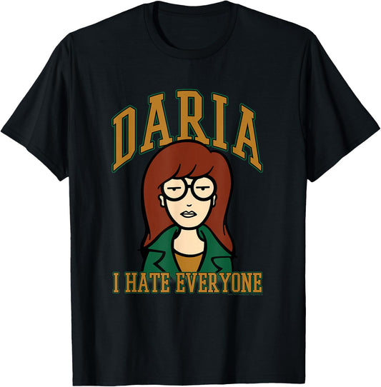 Daria I Hate Everyone Collegiate Type Retro Cartoon T-Shirt - T-Shirt | Black