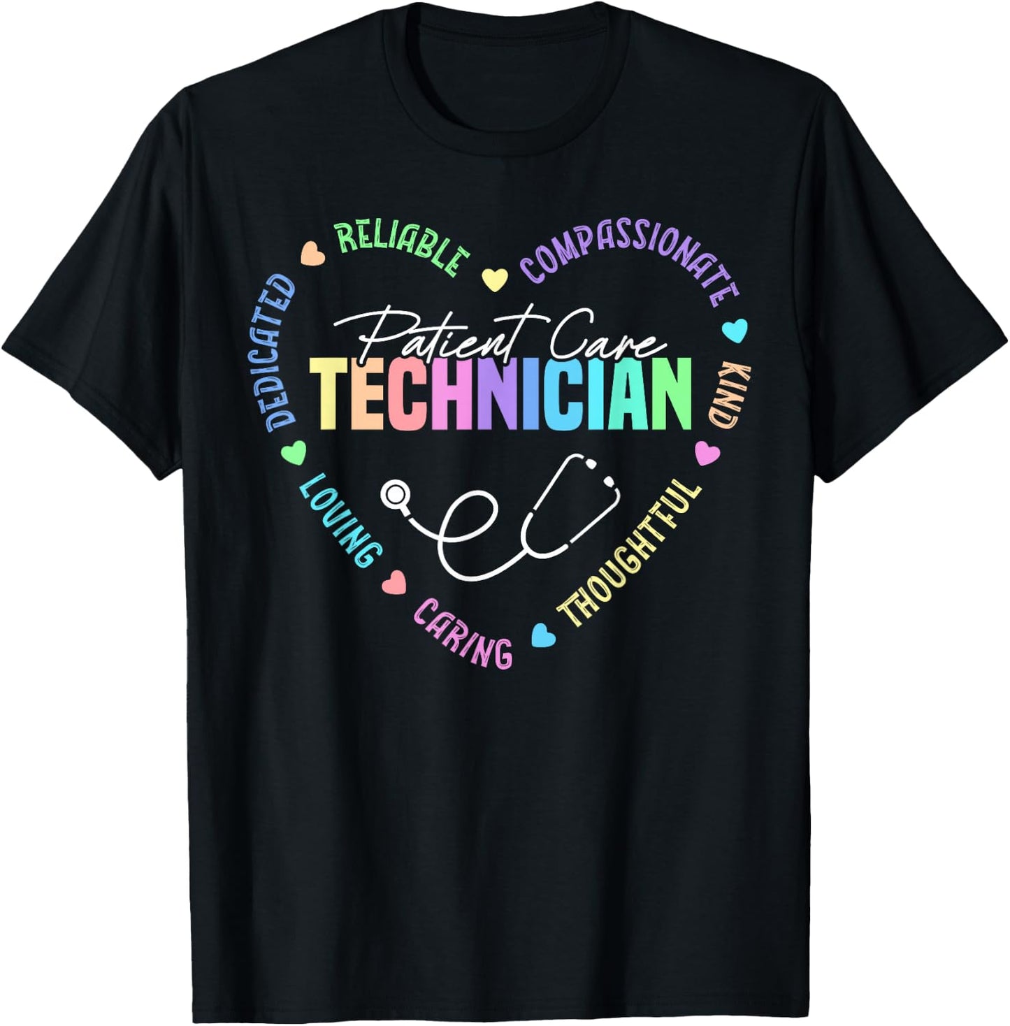 Patient Care Technician Heart Stethoscope PCT T-Shirt - T-Shirt | Black