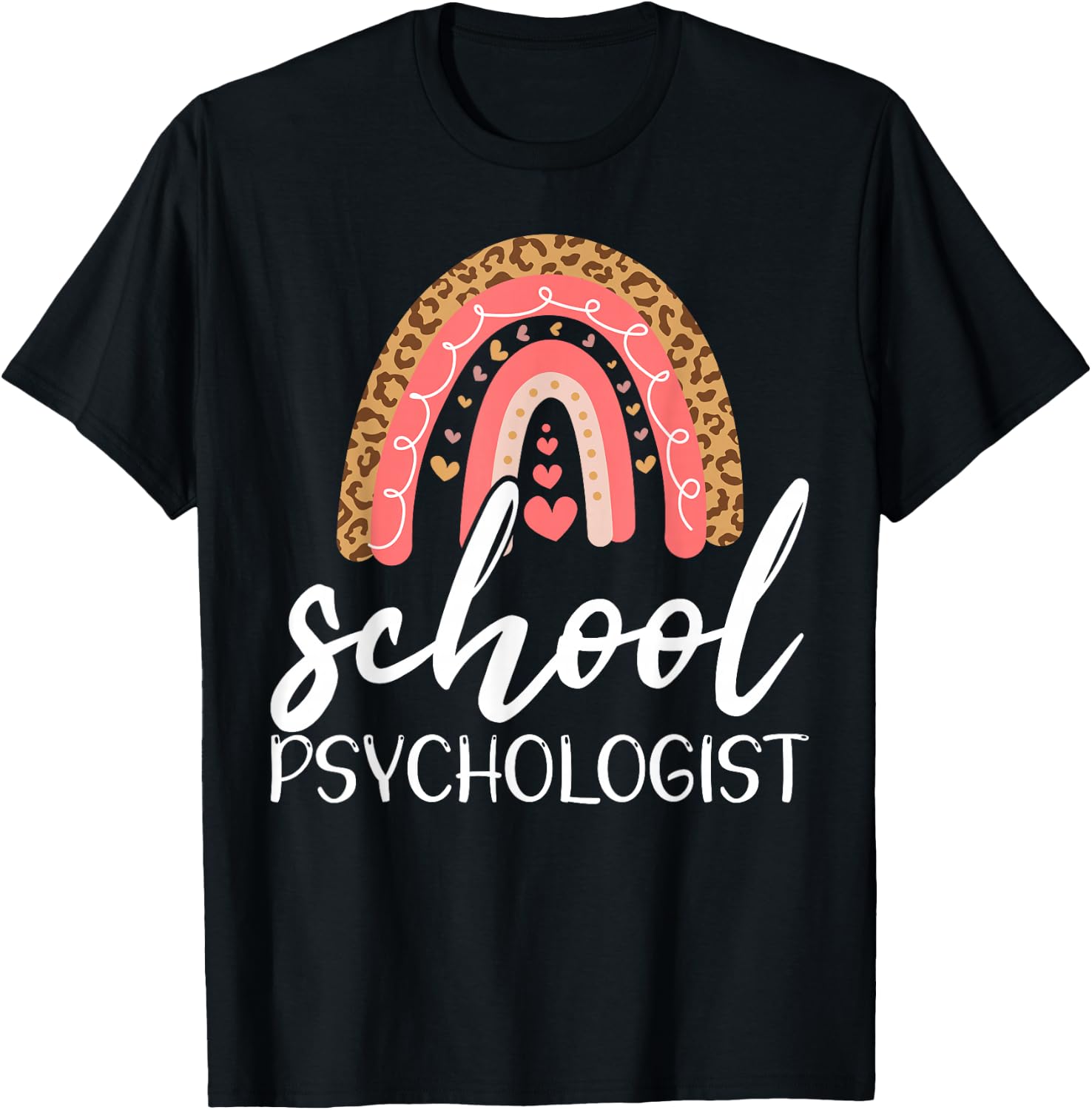 Leopard Boho Rainbow Back To School Psychologist Apparel T-Shirt - T-Shirt | Black