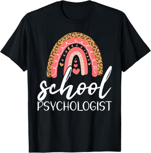 Leopard Boho Rainbow Back To School Psychologist Apparel T-Shirt - T-Shirt | Black