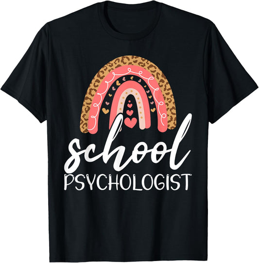 Leopard Boho Rainbow Back To School Psychologist Apparel T-Shirt - T-Shirt | Black