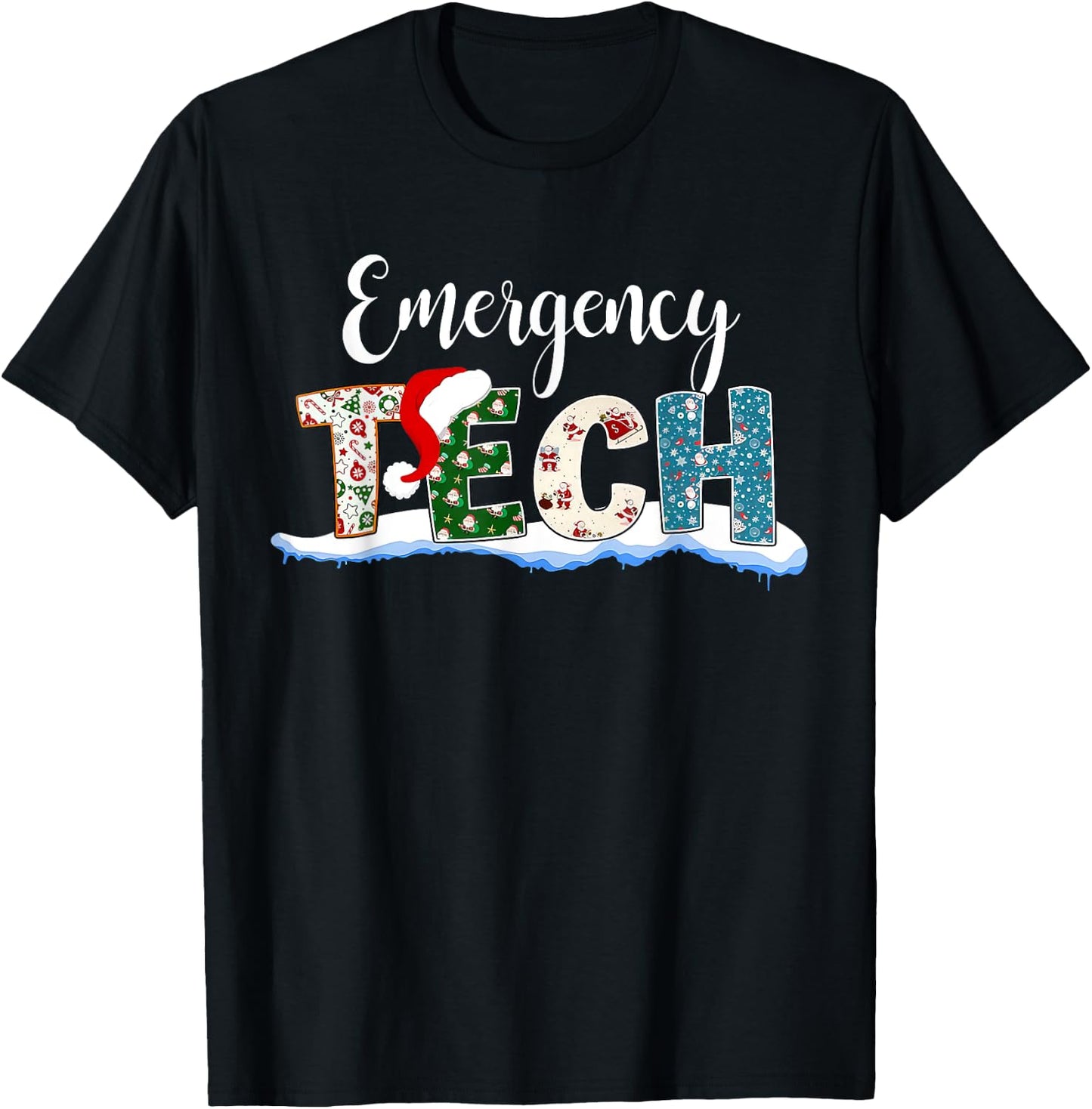 Emergency Tech Santa Hat ER Tech Emergency Room Christmas T-Shirt - T-Shirt | Black