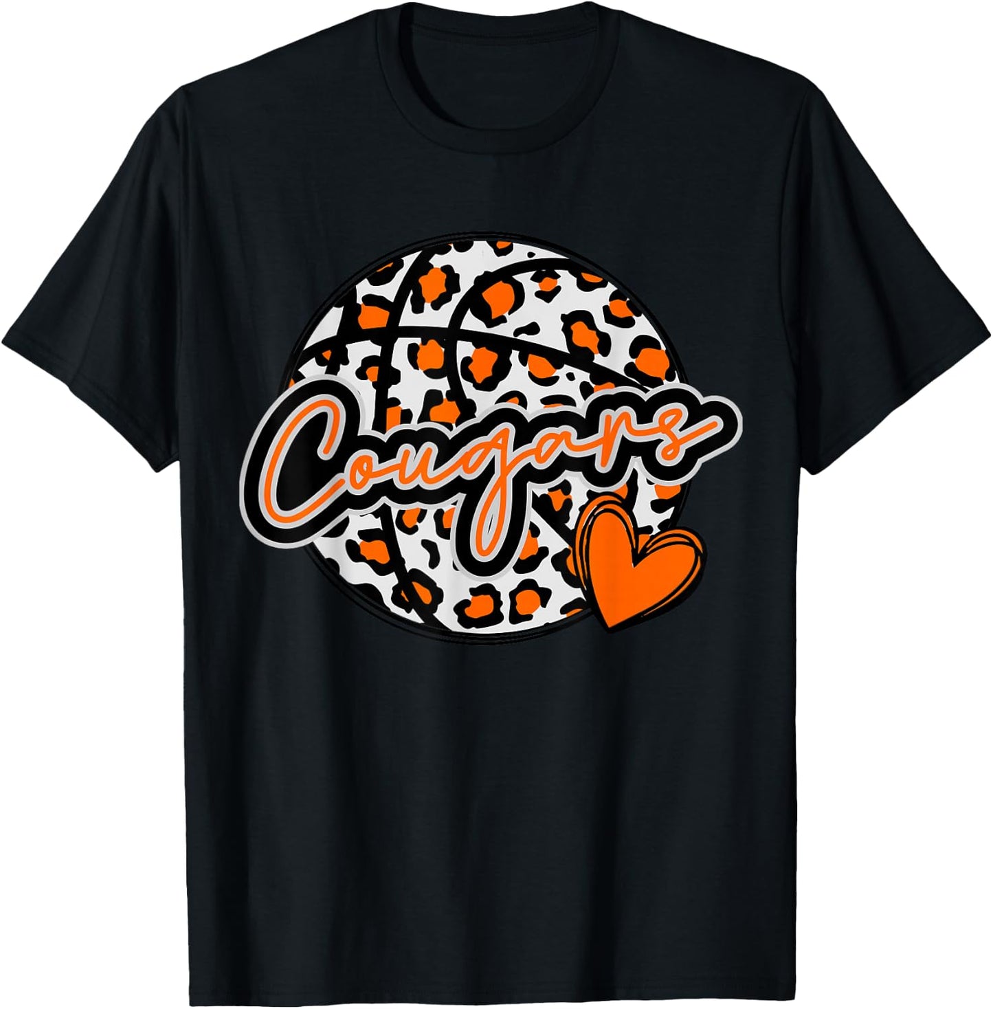 Leopard Cheetah Basketball COUGARS Orange Spirit Game T-Shirt - T-Shirt | Black