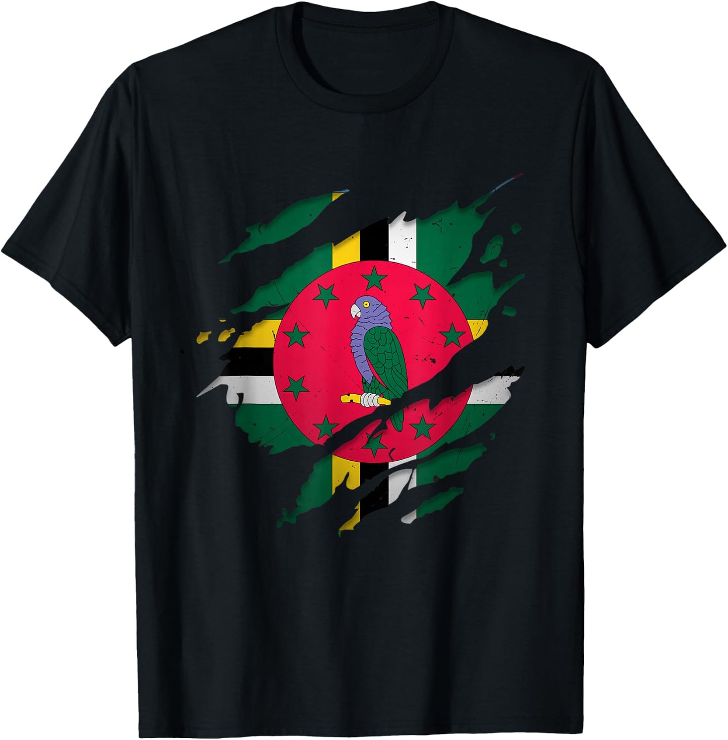 Proud Dominican Shirts | Torn Ripped Dominica Flag T-Shirt - T-Shirt | Black