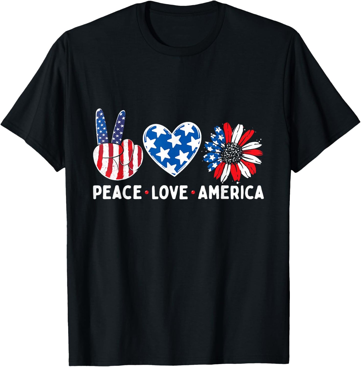 Peace Love America USA American Flag Patriotic 4th of July T-Shirt - T-Shirt | Black