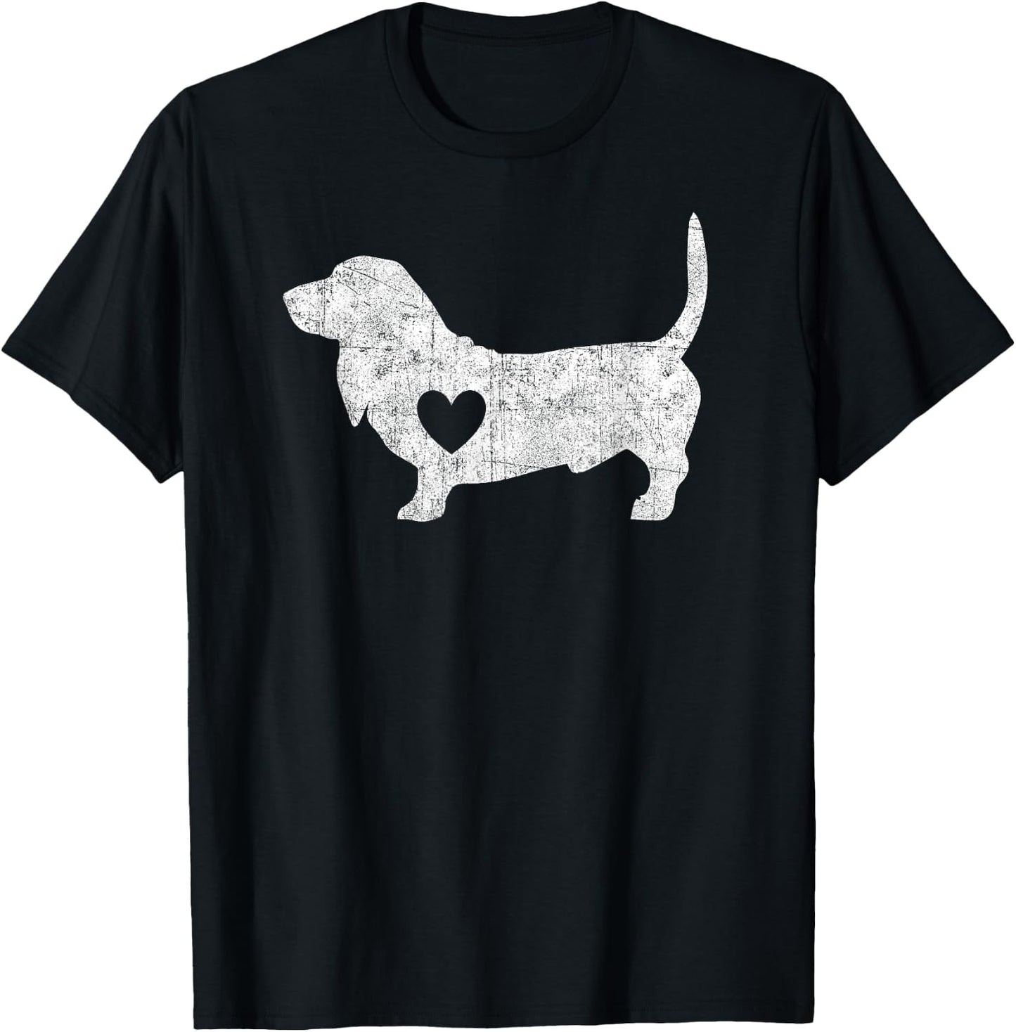 Vintage Basset Hound Heart Silhouette Dog Puppy T-Shirt - T-Shirt | Black