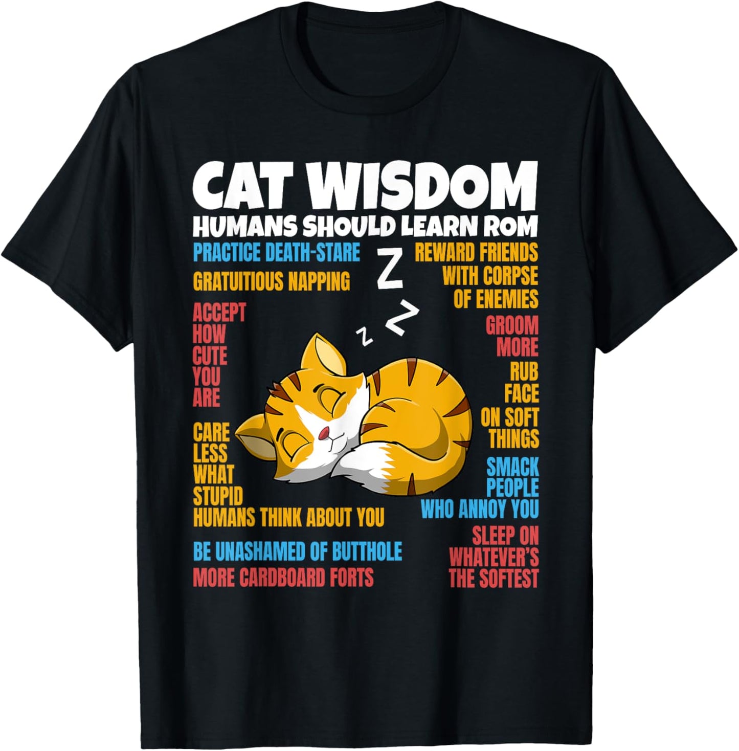 Sleeping Cat Kitten Cute Wisdom Animal Lover Pet Owner T-Shirt - T-Shirt | Black