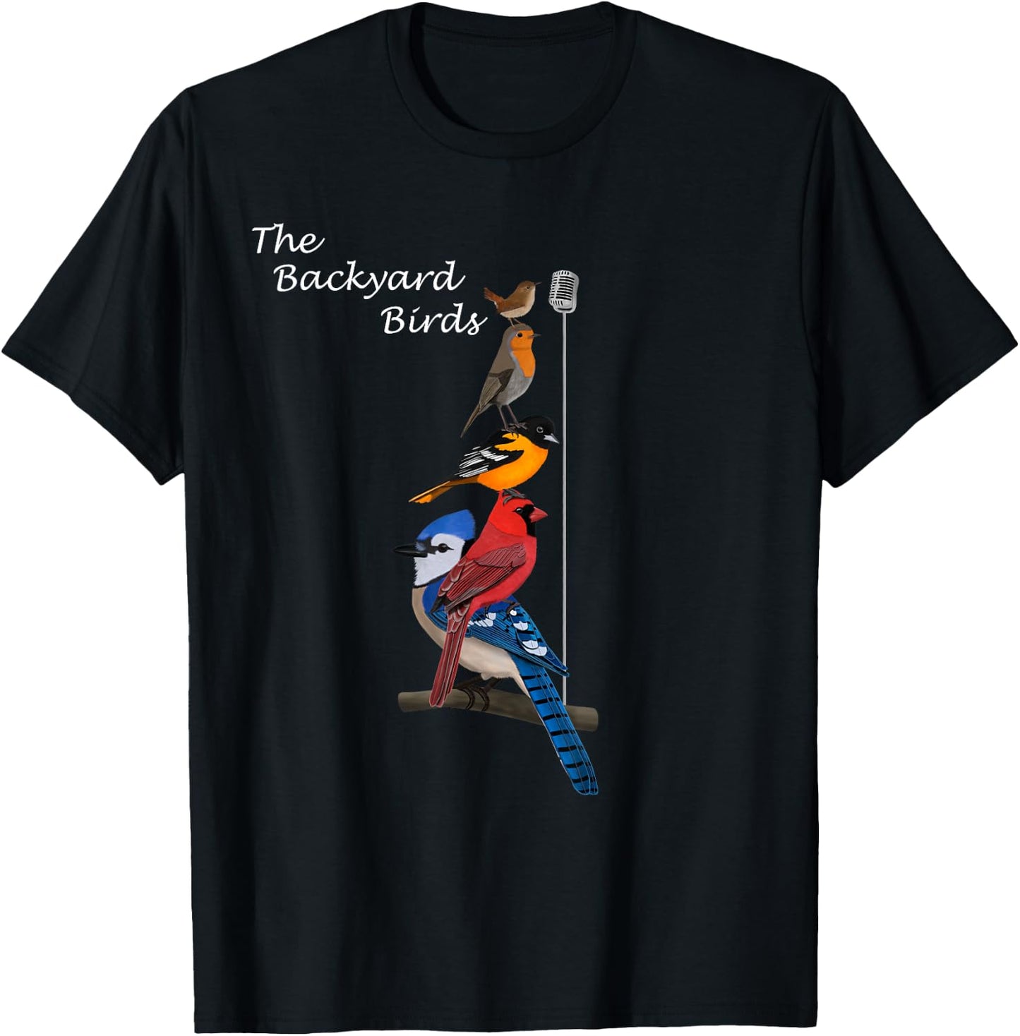 The Backyard Birds Blue Jay Cardinal Wren Bird Birdwatcher T-Shirt - T-Shirt | Black