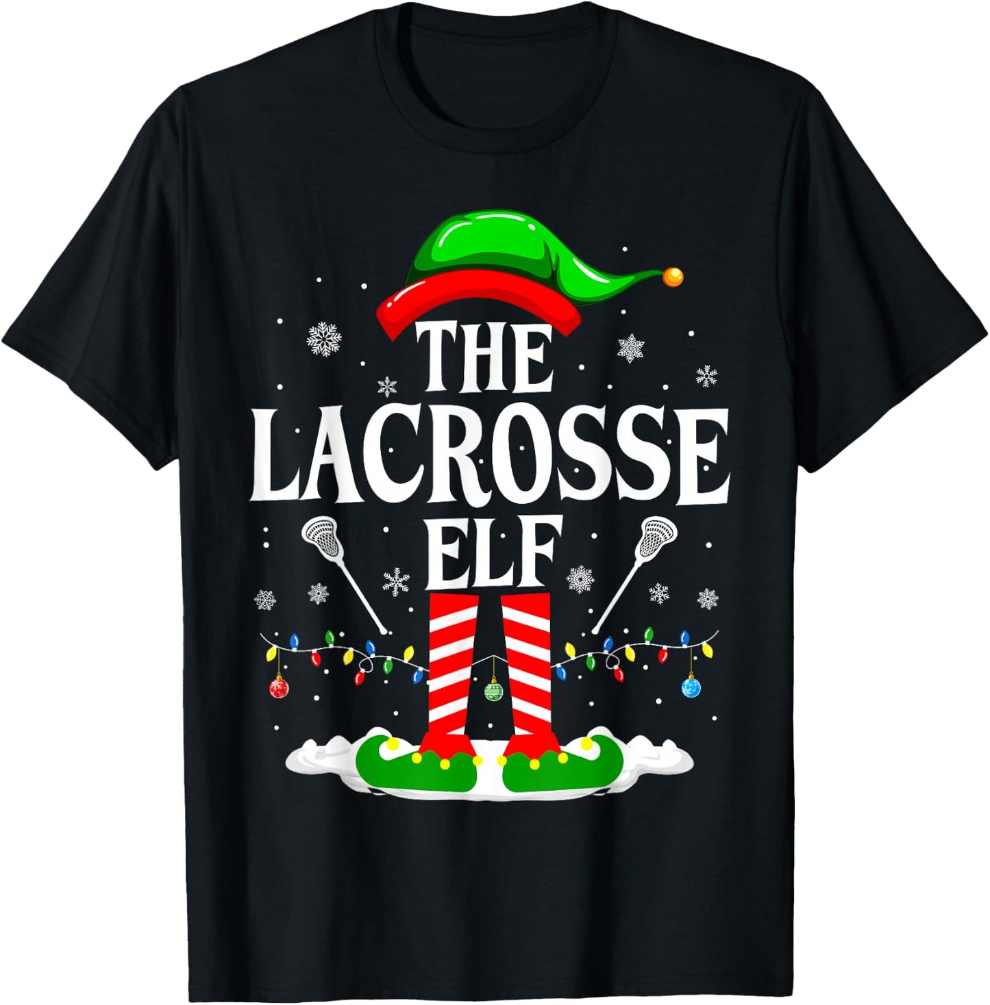 The Lacrosse Elf Funny Matching Xmas Lacrosse Christmas Lax T-Shirt - T-Shirt | Black